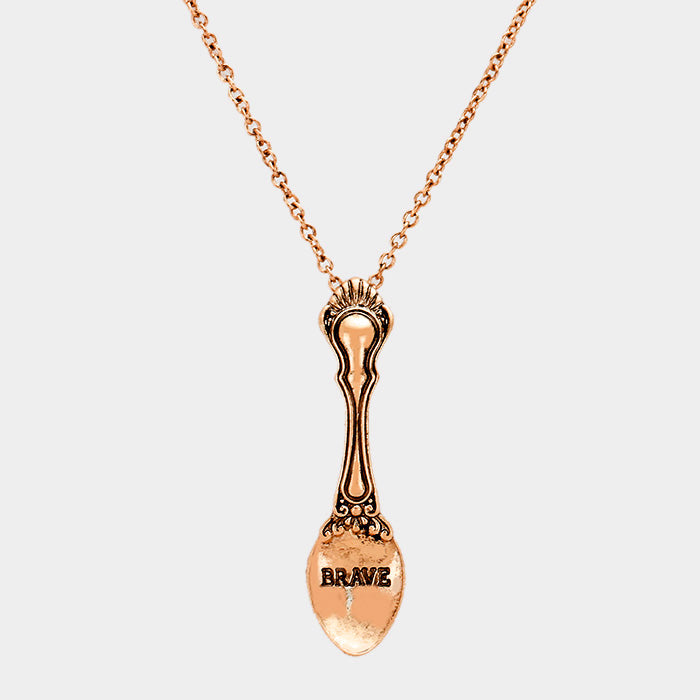 Madeline Love Copper Burnished BRAVE _ Classic Pattern Spoon Pendant Necklace - Necklaces