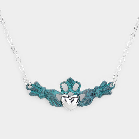 Madeline Love Patina Verdigris, Silver Metal Claddagh Pendant Necklace - Necklaces