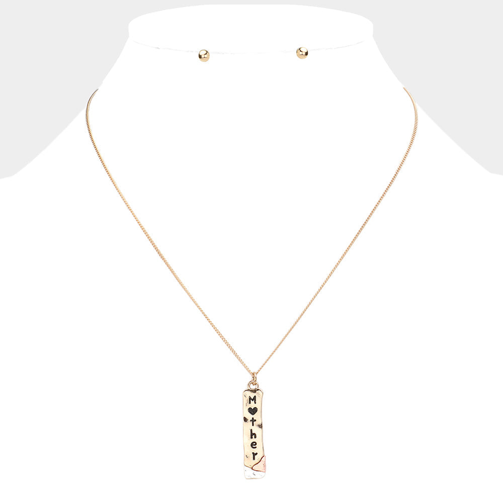 Madeline Love Gold, Multi "Mother" Metal Bar Pendant Necklace - Necklaces