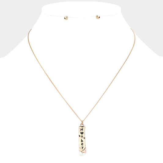 Madeline Love Gold, Multi "Mother" Metal Bar Pendant Necklace - Necklaces