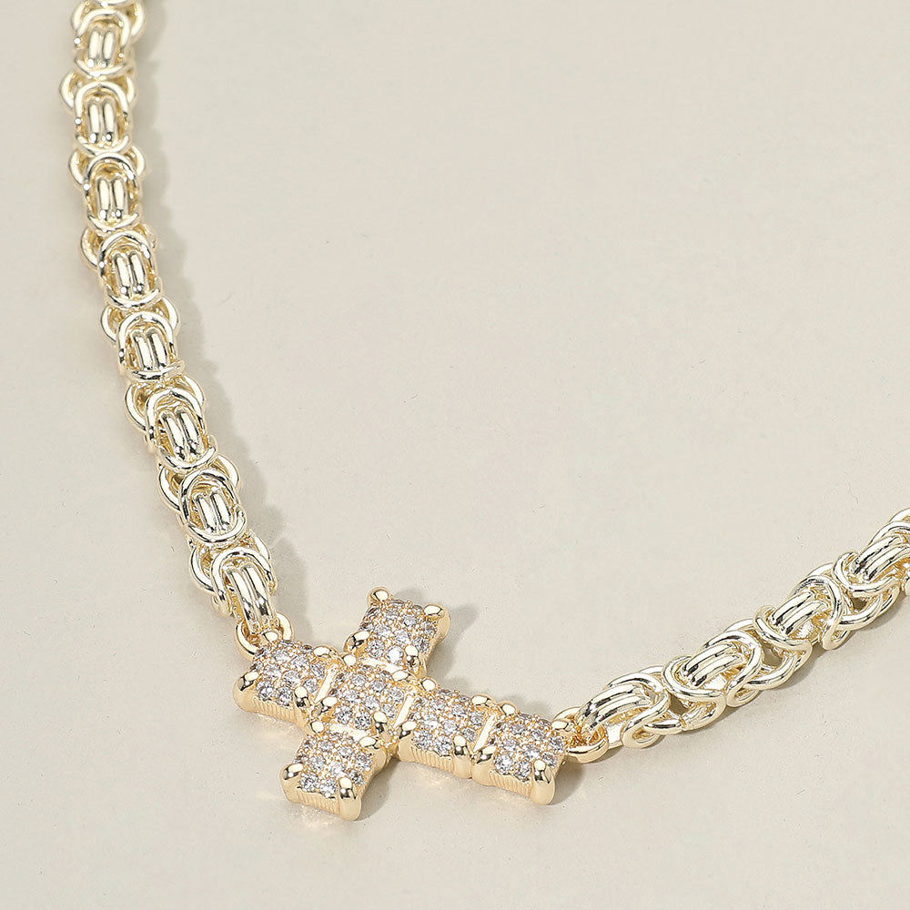 Madeline Love Gold 14K Gold Plated CZ Stone Paved Cross Accent Abstract Chain Necklace