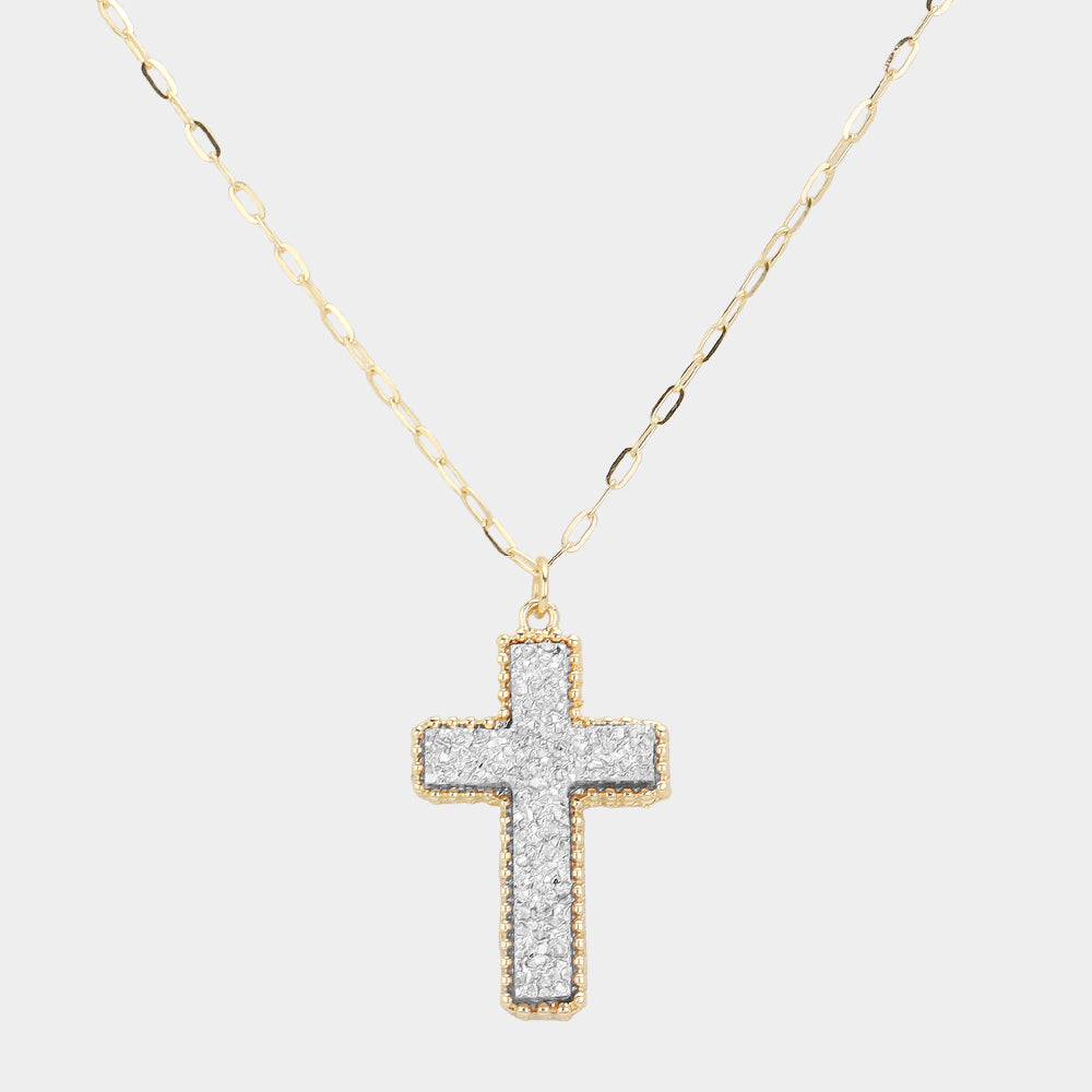 Madeline Love Silver Druzy Cross Pendant Necklace - Jewelry