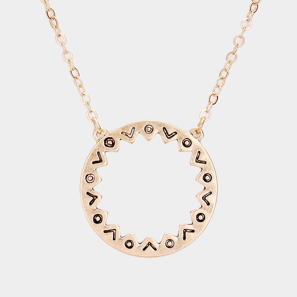 Madeline Love Worn Gold Antique Pattern Metal Open Circle Pendant Necklace - Necklaces