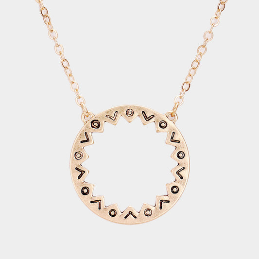 Madeline Love Worn Gold Antique Pattern Metal Open Circle Pendant Necklace - Necklaces