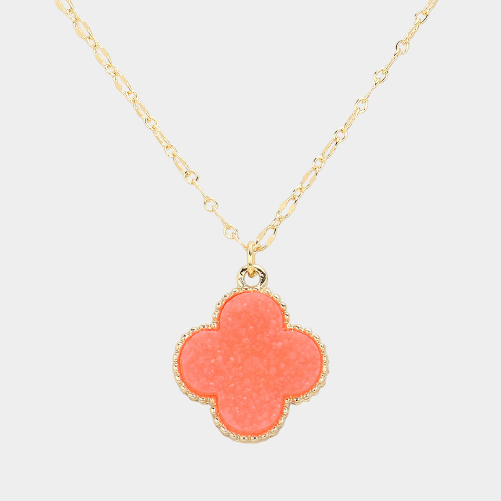 Madeline Love Coral, Neon Druzy Quatrefoil Pendant Necklace - Jewelry