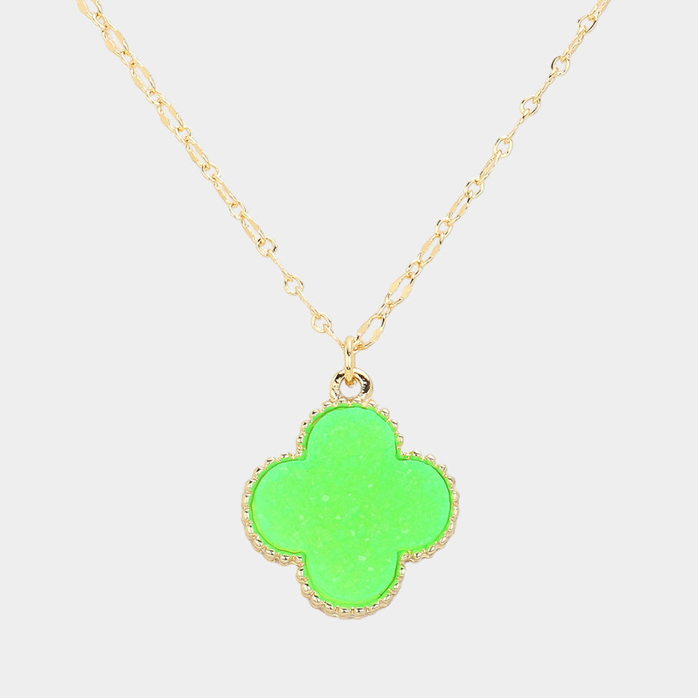 Madeline Love Green, Neon Druzy Quatrefoil Pendant Necklace - Jewelry