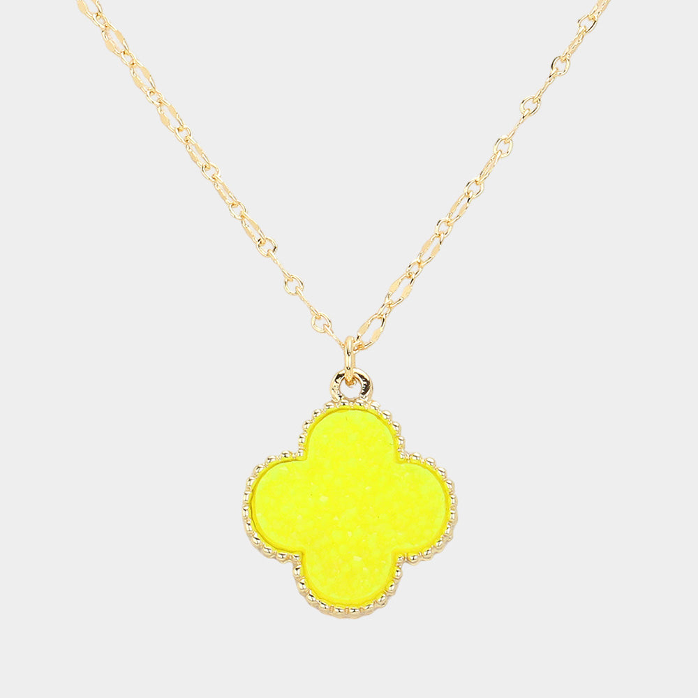 Madeline Love Neon, Yellow Druzy Quatrefoil Pendant Necklace - Jewelry