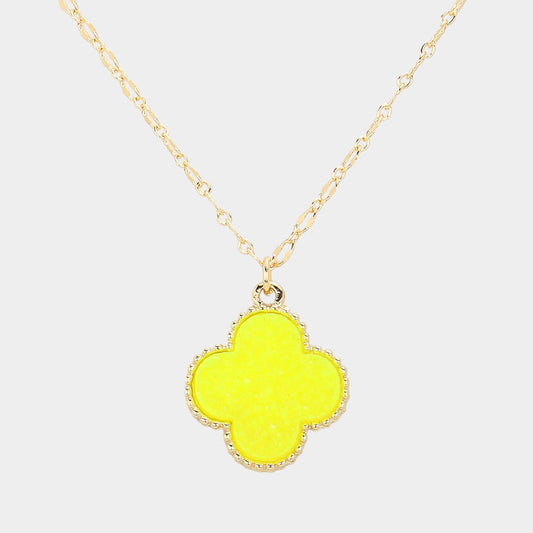 Madeline Love Neon, Yellow Druzy Quatrefoil Pendant Necklace - Jewelry