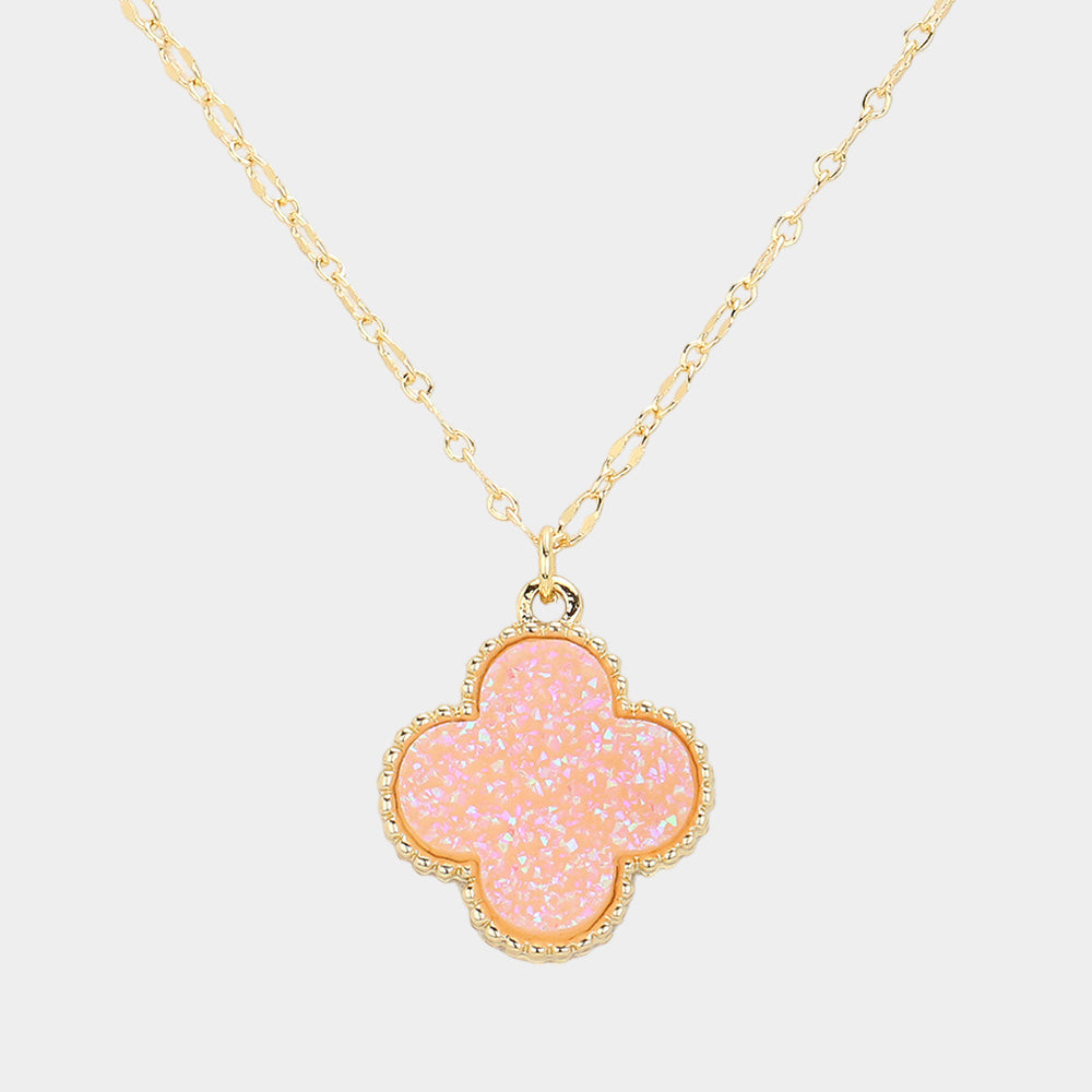 Madeline Love AB, Pink Druzy Quatrefoil Pendant Necklace - Jewelry