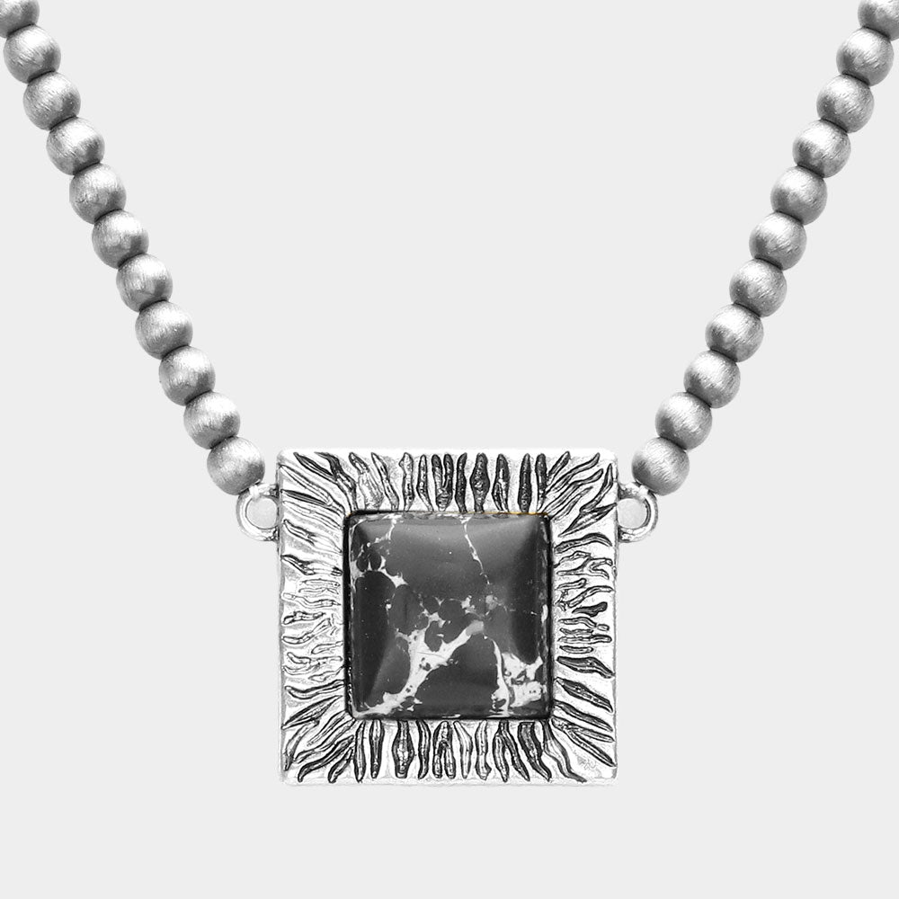 Madeline Love Black Square Natural Stone Accented Pendant Necklace - Necklaces