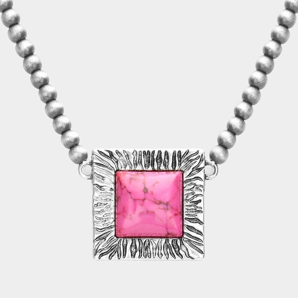 Madeline Love Fuchsia Square Natural Stone Accented Pendant Necklace - Necklaces
