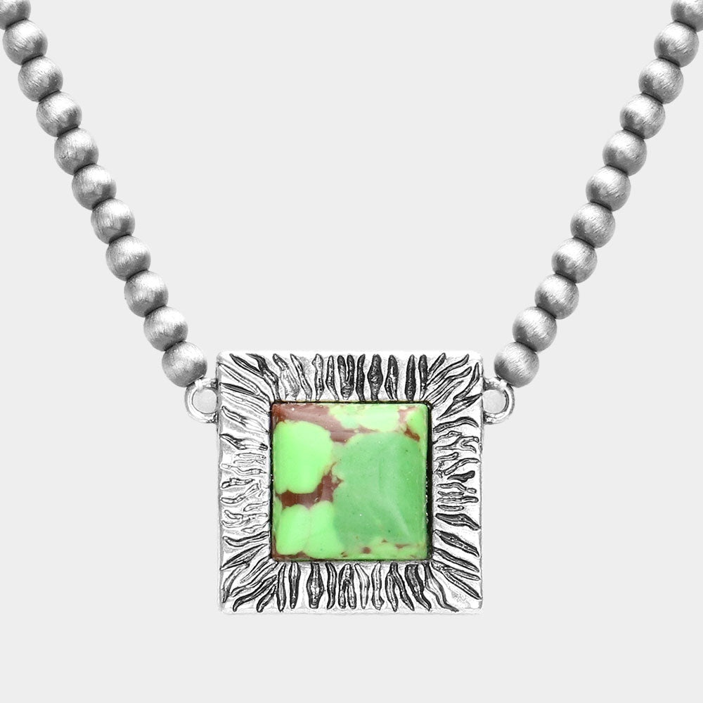Madeline Love Green Square Natural Stone Accented Pendant Necklace - Necklaces