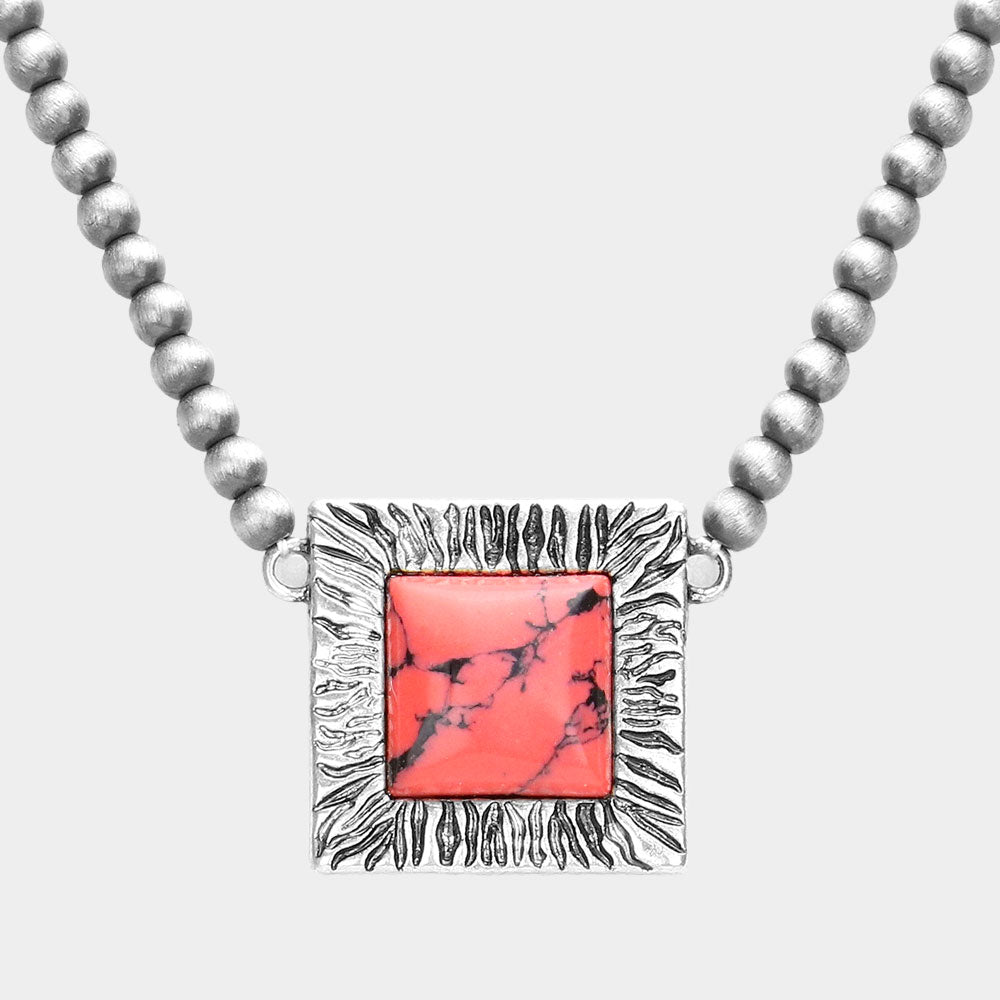 Madeline Love Red Square Natural Stone Accented Pendant Necklace - Necklaces
