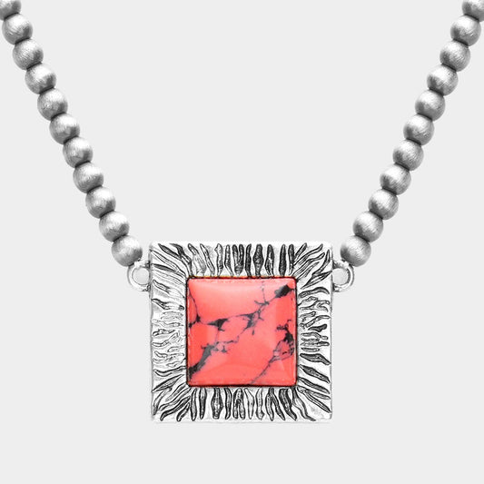 Madeline Love Red Square Natural Stone Accented Pendant Necklace - Necklaces