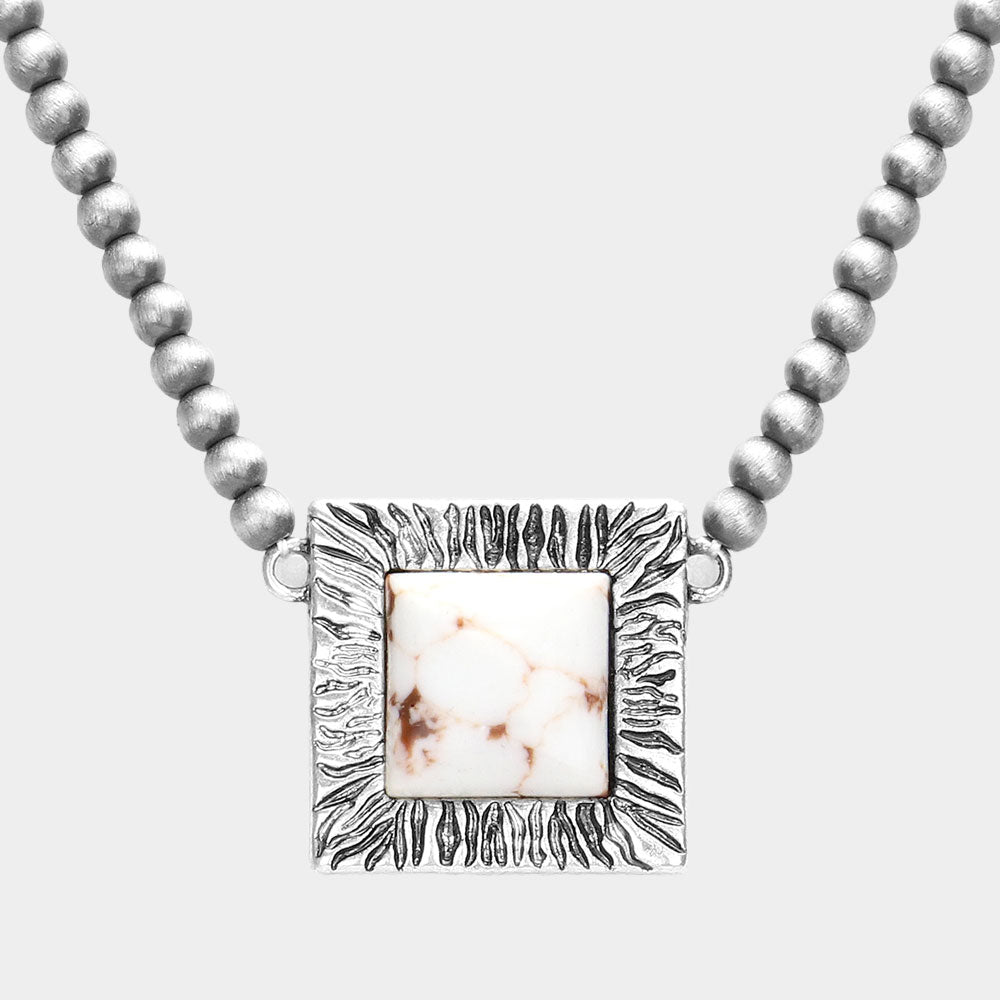 Madeline Love White Square Natural Stone Accented Pendant Necklace - Necklaces