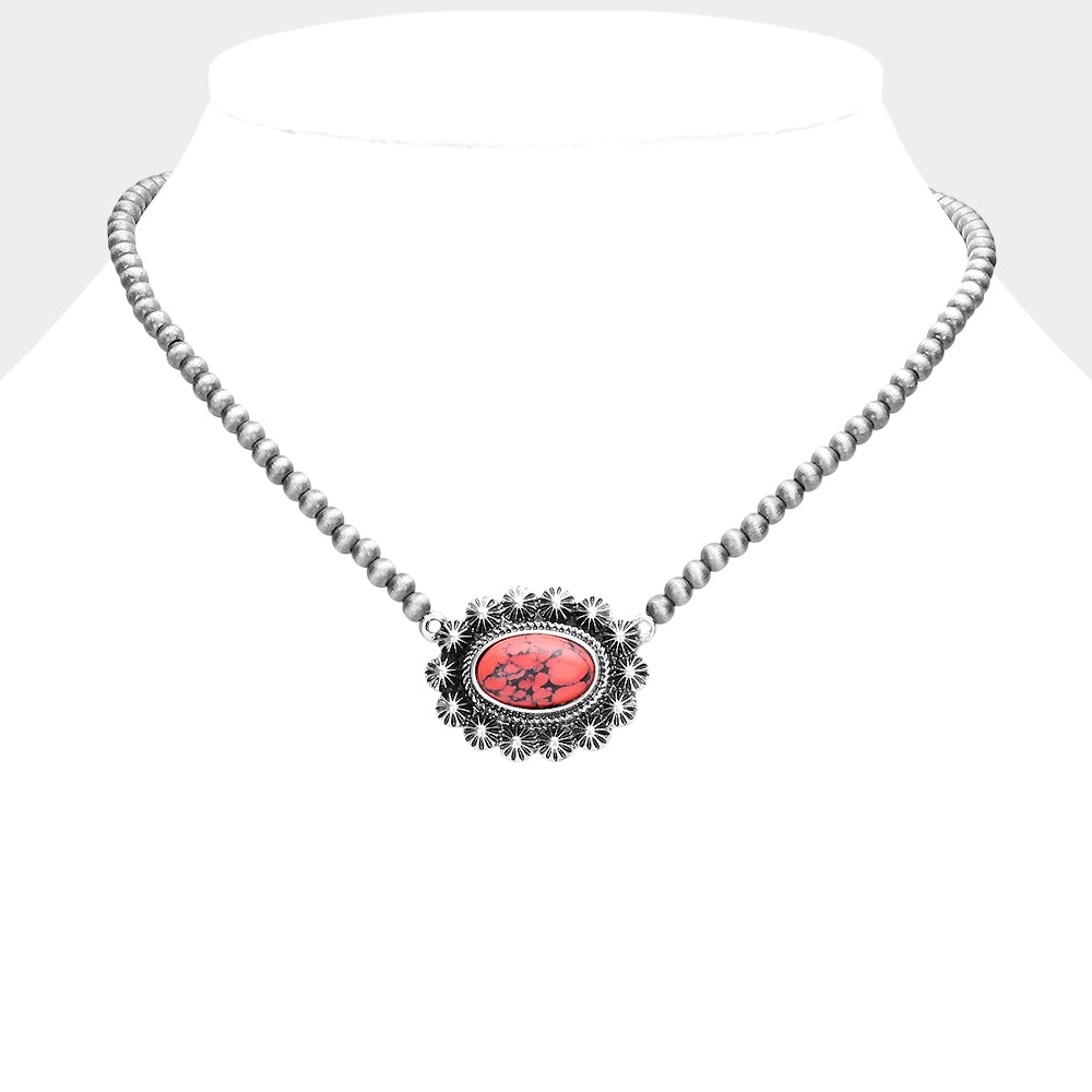 Madeline Love Red Oval Natural Stone Accented Pendant Necklace - Necklaces