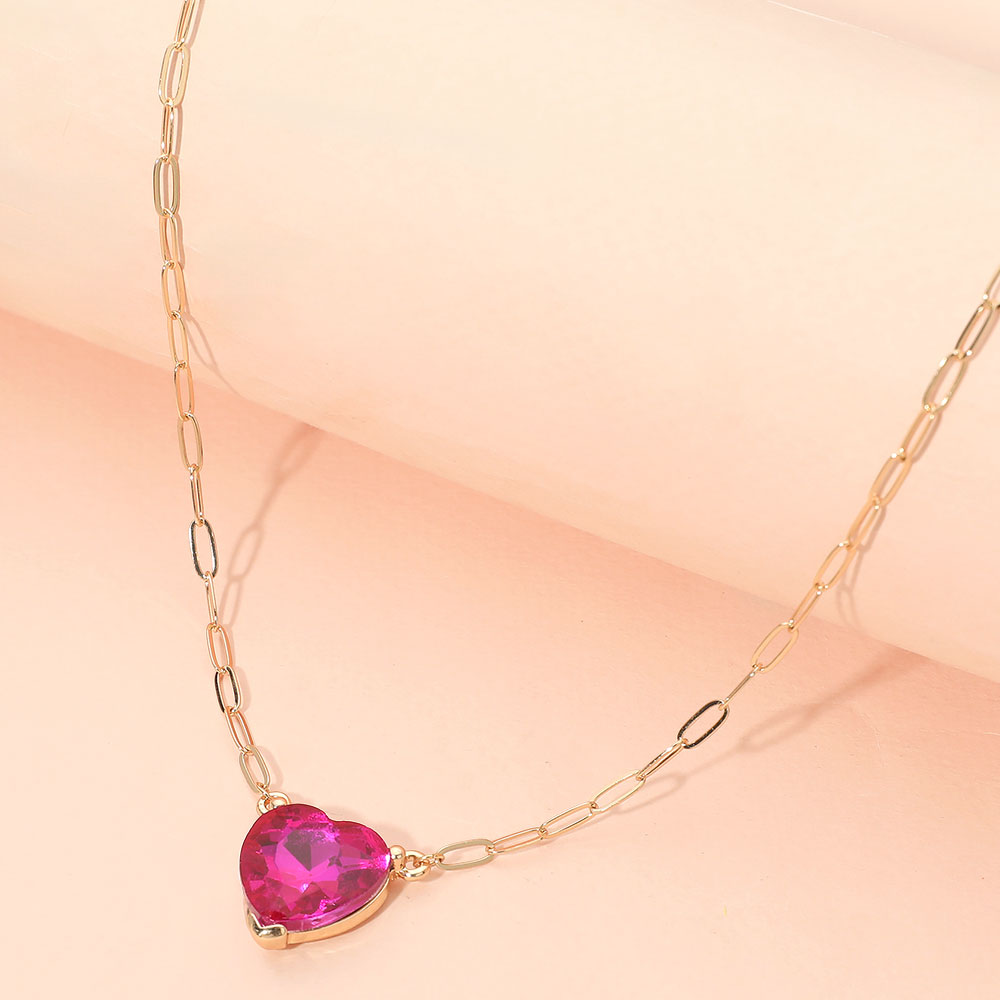 Madeline Love Fuchsia Heart Stone Pendant Paperclip Chain Necklace - Jewelry