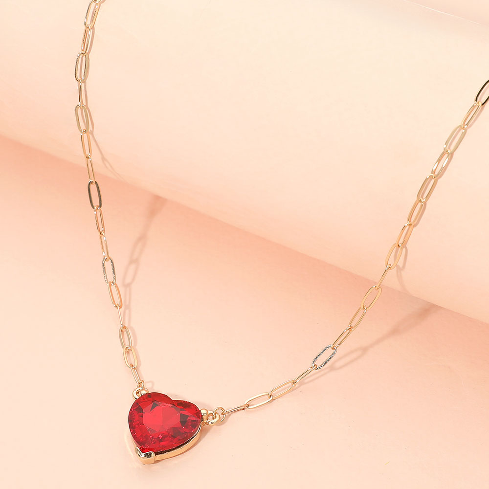 Madeline Love Red Heart Stone Pendant Paperclip Chain Necklace - Jewelry