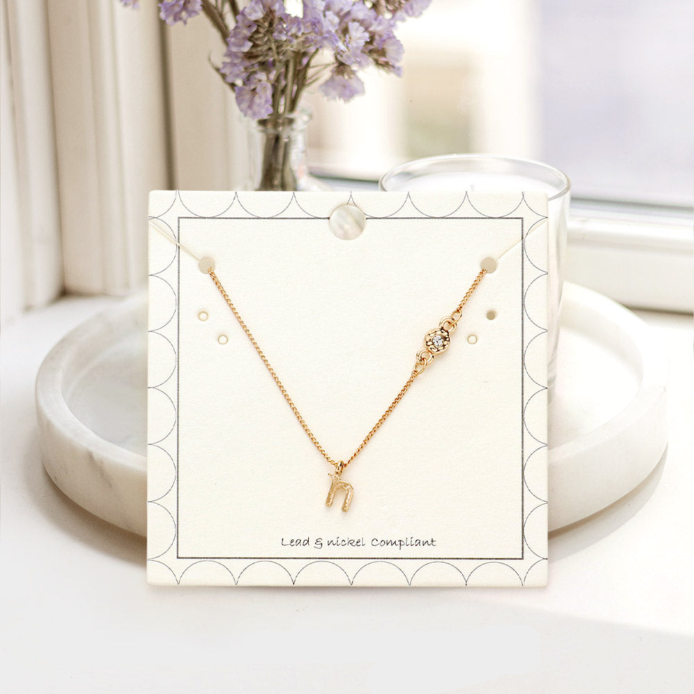 Madeline Love Gold N - Small Letter Initial Monogram Pendant Necklace with Crystal - Jewelry