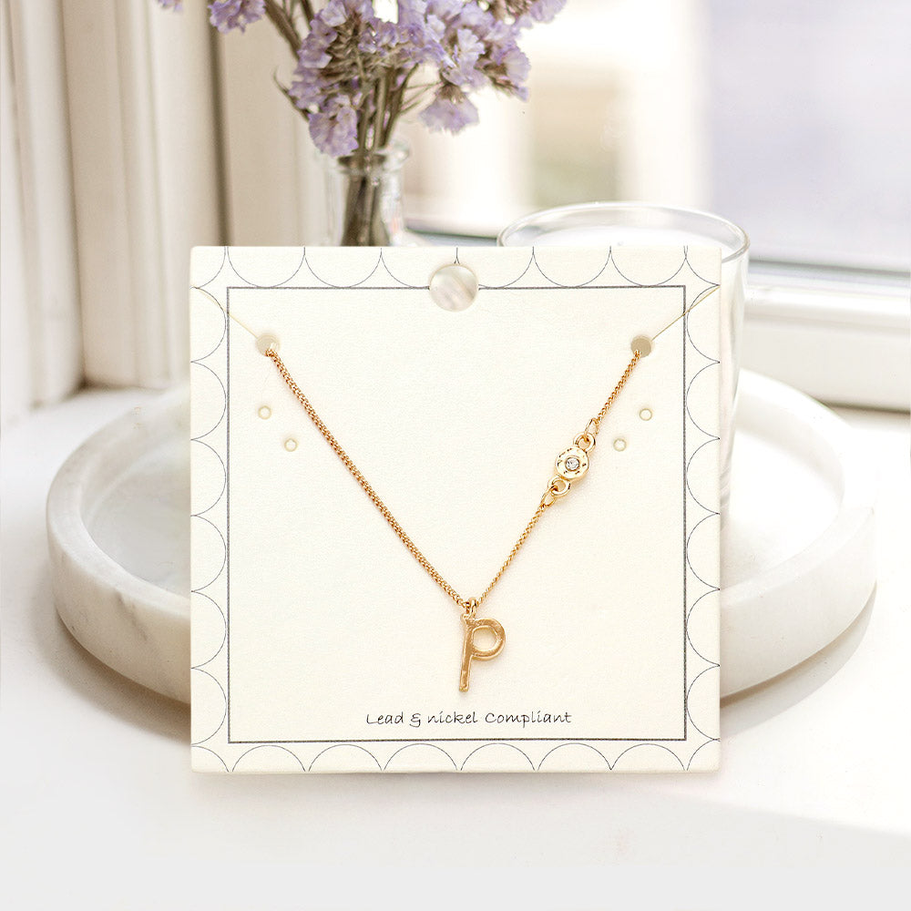 Madeline Love Gold P - Small Letter Initial Monogram Pendant Necklace with Crystal - Jewelry