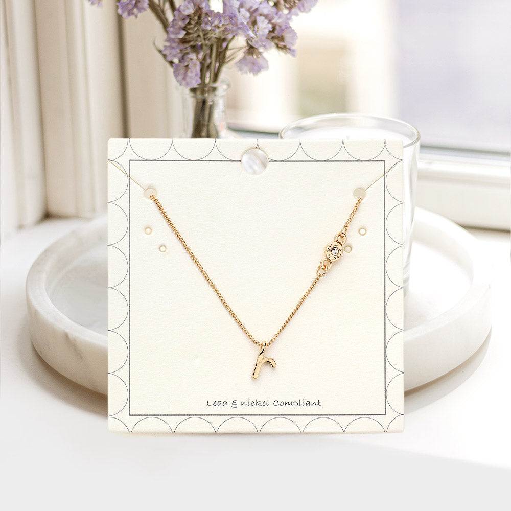 Madeline Love Gold R - Small Letter Initial Monogram Pendant Necklace with Crystal - Jewelry