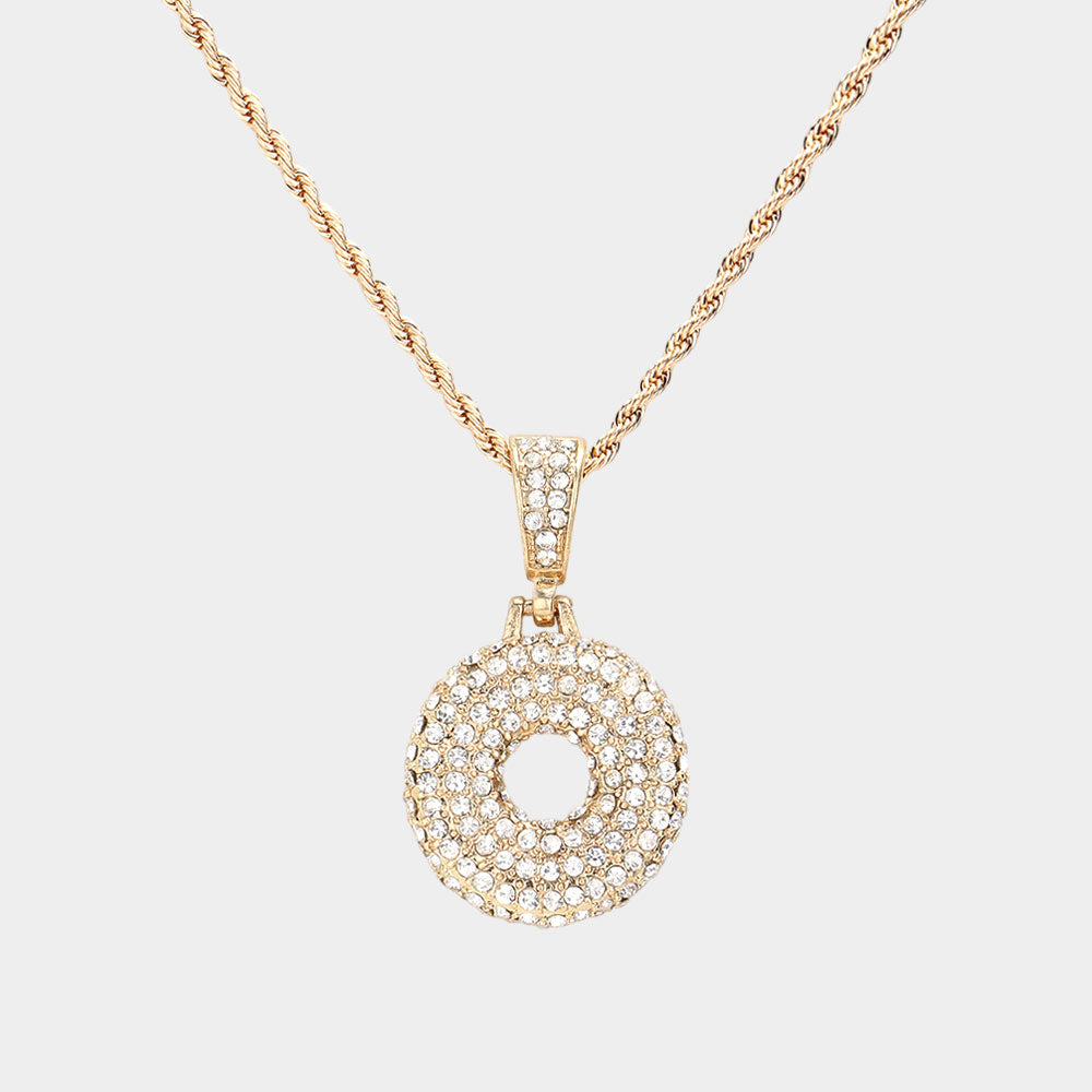 Madeline Love ~O~, Gold -O- Rhinestone Initial Monogram Pendant Brass Chain Necklace - Necklaces