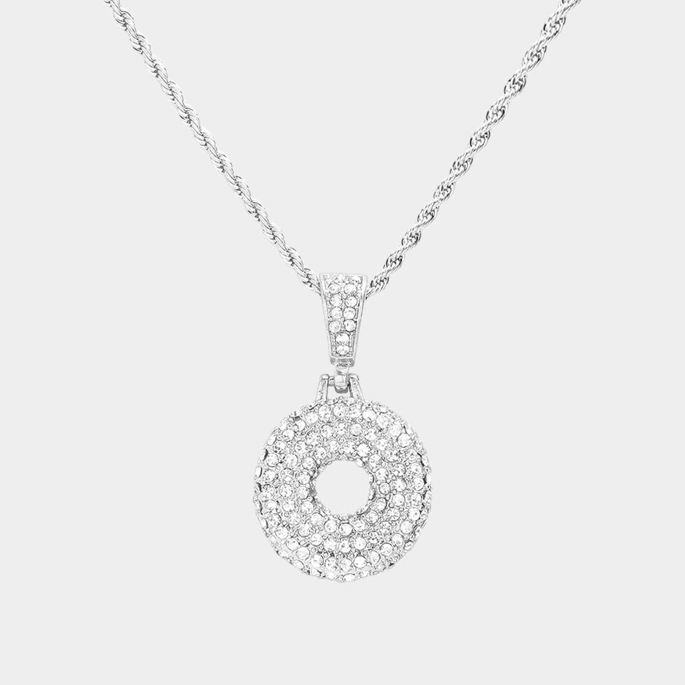 Madeline Love ~O~, Rhodium -O- Rhinestone Initial Monogram Pendant Brass Chain Necklace - Necklaces