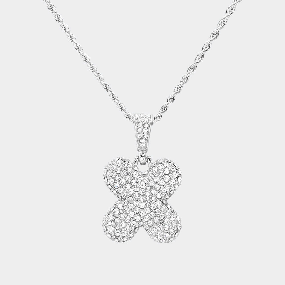 Madeline Love ~X~, Rhodium -X- Rhinestone vPendant Brass Chain Necklace - Necklaces