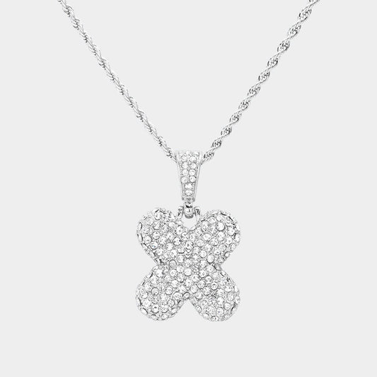 Madeline Love ~X~, Rhodium -X- Rhinestone vPendant Brass Chain Necklace - Necklaces