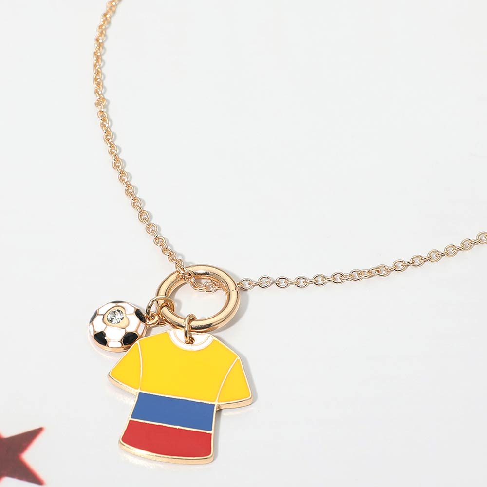 Madeline Love Blue, Red, Yellow Colombia Soccer Ball Jersey Charm Toggle Pendant Necklace - Sports & Events
