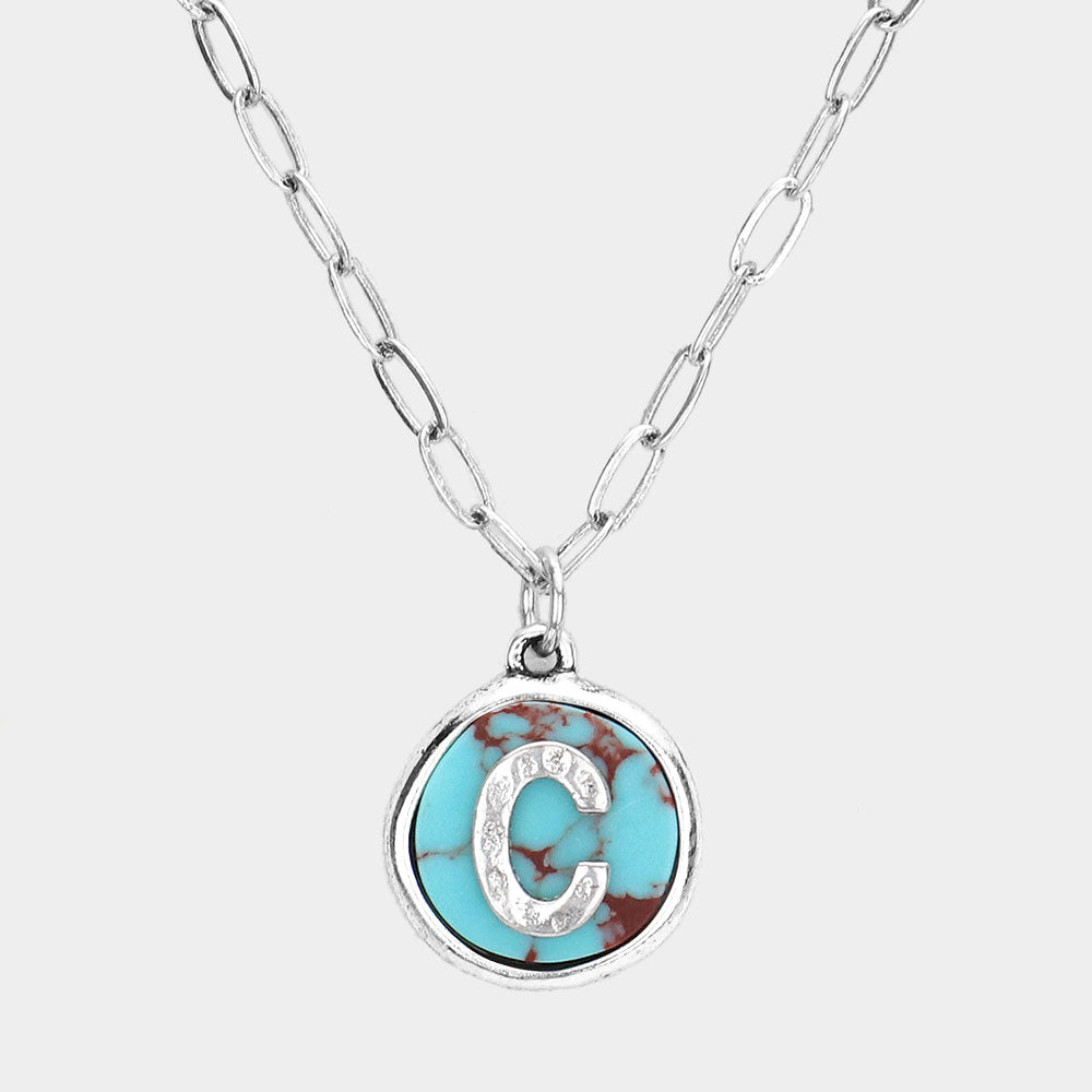 Madeline Love ~C~, Turquoise -C- Initial Monogram Turquoise Pendant Necklace - Necklaces