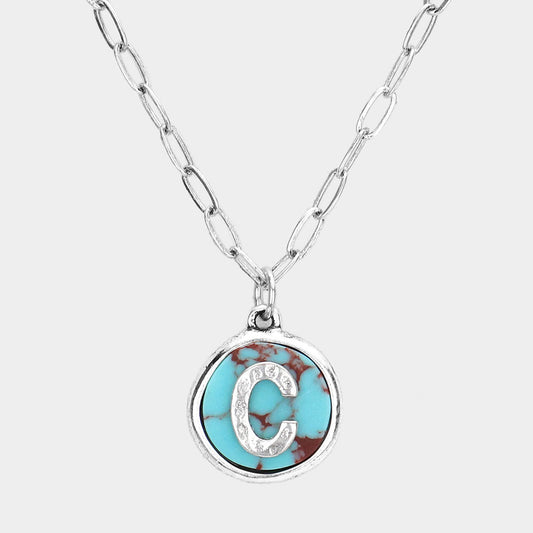 Madeline Love ~C~, Turquoise -C- Initial Monogram Turquoise Pendant Necklace - Necklaces