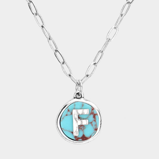 Madeline Love ~F~, Turquoise -F- Initial Monogram Turquoise Pendant Necklace - Necklaces