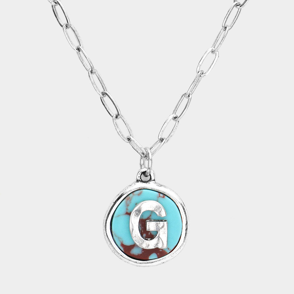 Madeline Love ~G~, Turquoise -G- Initial Monogram Turquoise Pendant Necklace - Necklaces