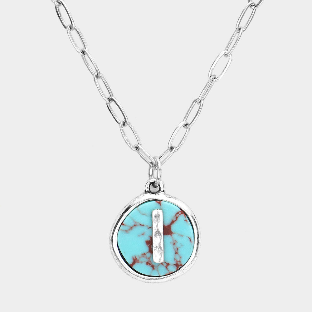 Madeline Love ~I~, Turquoise -I- Initial Monogram Turquoise Pendant Necklace - Necklaces