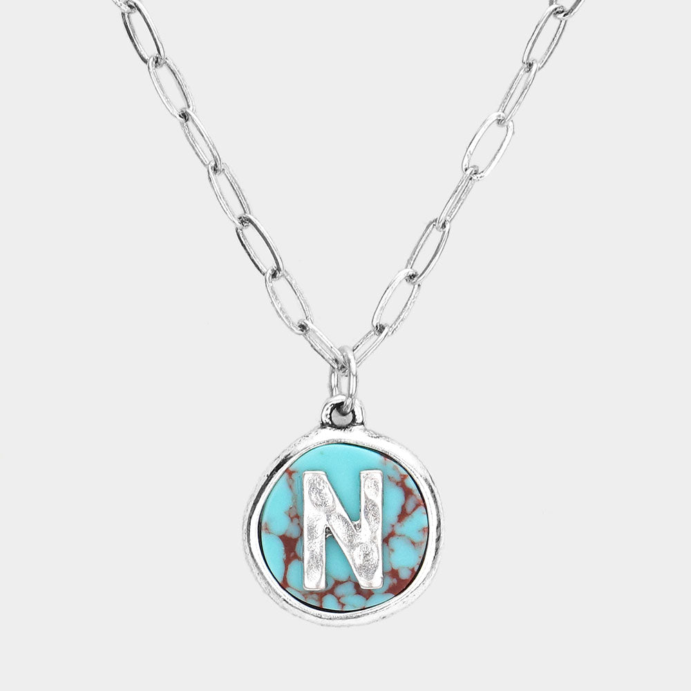 Madeline Love ~N~, Turquoise -N- Initial Monogram Turquoise Pendant Necklace - Necklaces