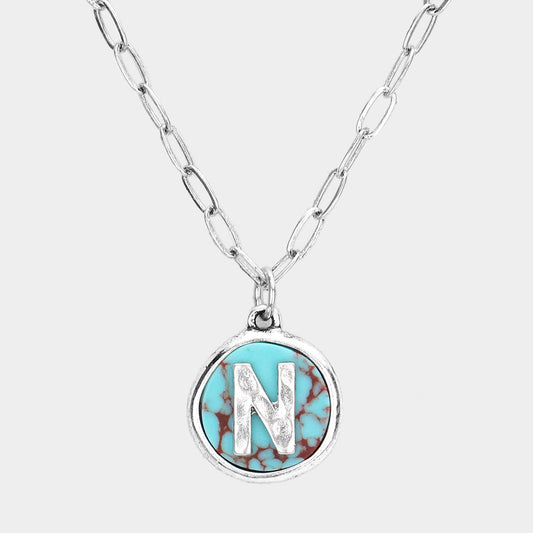 Madeline Love ~N~, Turquoise -N- Initial Monogram Turquoise Pendant Necklace - Necklaces