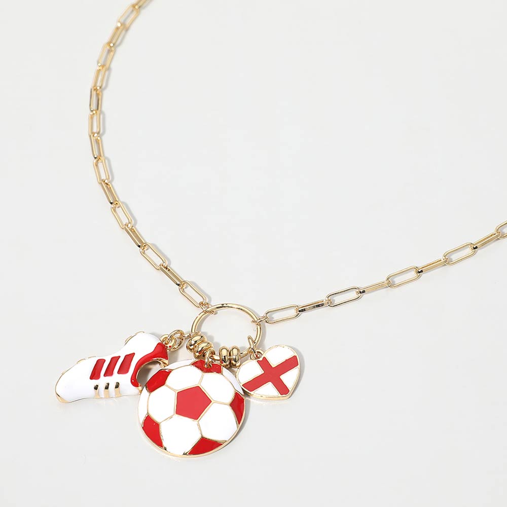 Madeline Love Red, White England Soccer Ball Shoe Heart Charm Toggle Pendant Paperclip Chain Necklace - Sports & Events