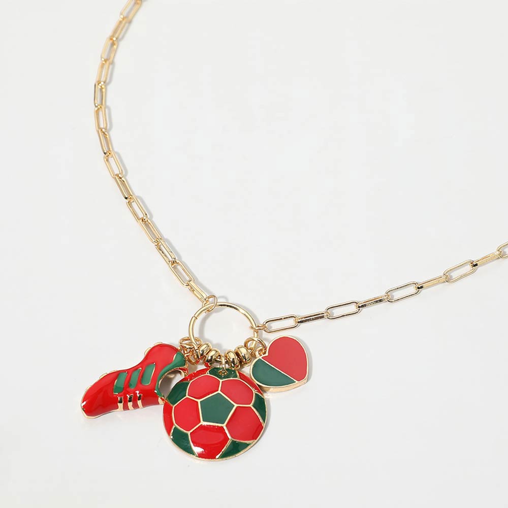 Madeline Love Green, Red Portugal Soccer Ball Shoe Heart Charm Toggle Pendant Paperclip Chain Necklace - Sports & Events