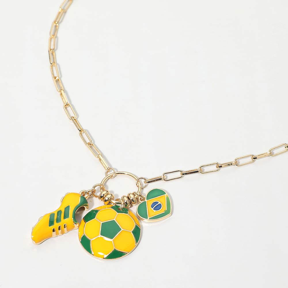 Madeline Love Green, Yellow Brazil Soccer Ball Shoe Heart Charm Toggle Pendant Paperclip Chain Necklace - Sports & Events
