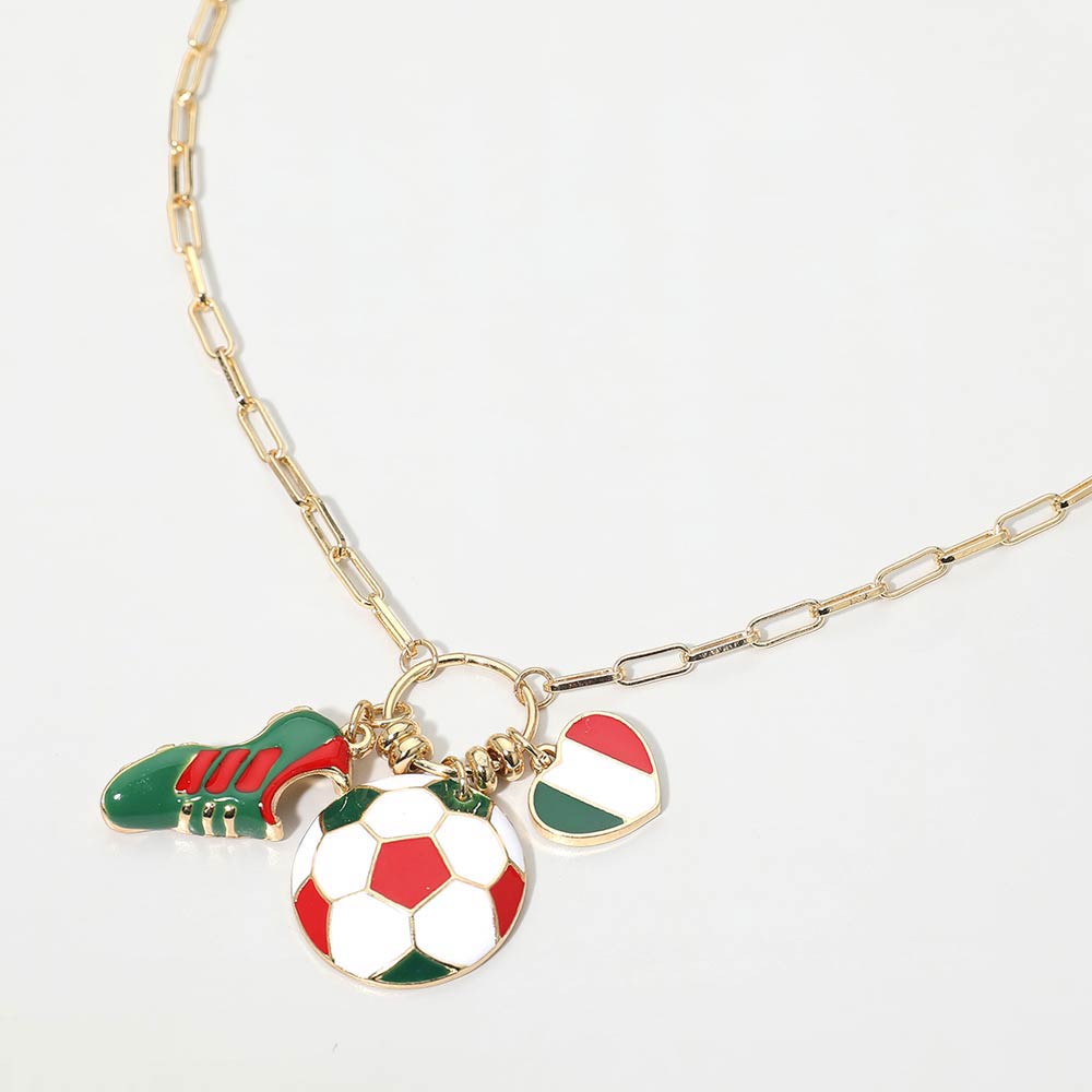 Madeline Love Green, Red Italy Soccer Ball Shoe Heart Charm Toggle Pendant Paperclip Chain Necklace - Sports & Events