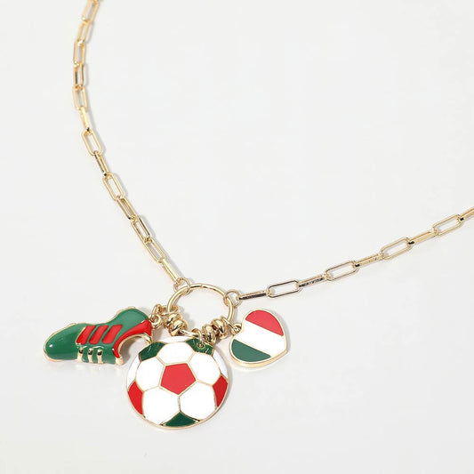 Madeline Love Green, Red Italy Soccer Ball Shoe Heart Charm Toggle Pendant Paperclip Chain Necklace - Sports & Events
