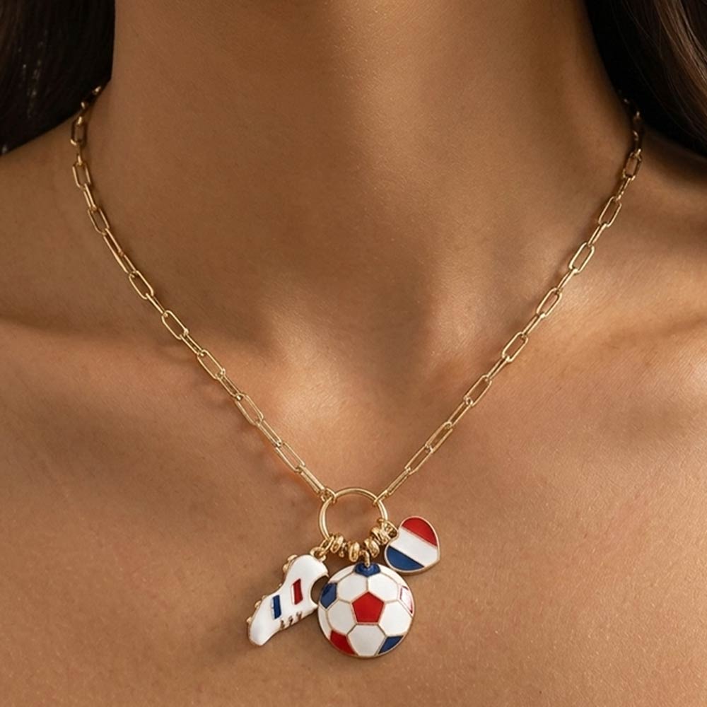 Madeline Love Blue, Red, White France Soccer Ball Shoe Heart Charm Toggle Pendant Paperclip Chain Necklace - Sports & Events