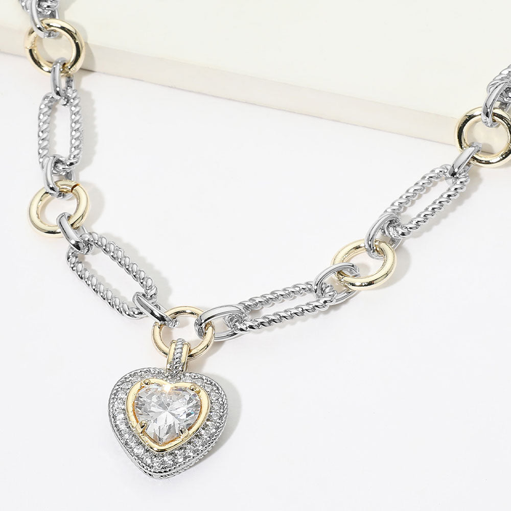 Madeline Love Clear, Two Tone 14K Gold Plated Two Tone Heart CZ Pendant Necklace
