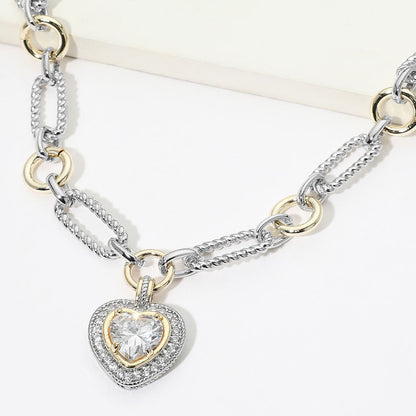 Madeline Love Clear, Two Tone 14K Gold Plated Two Tone Heart CZ Pendant Necklace
