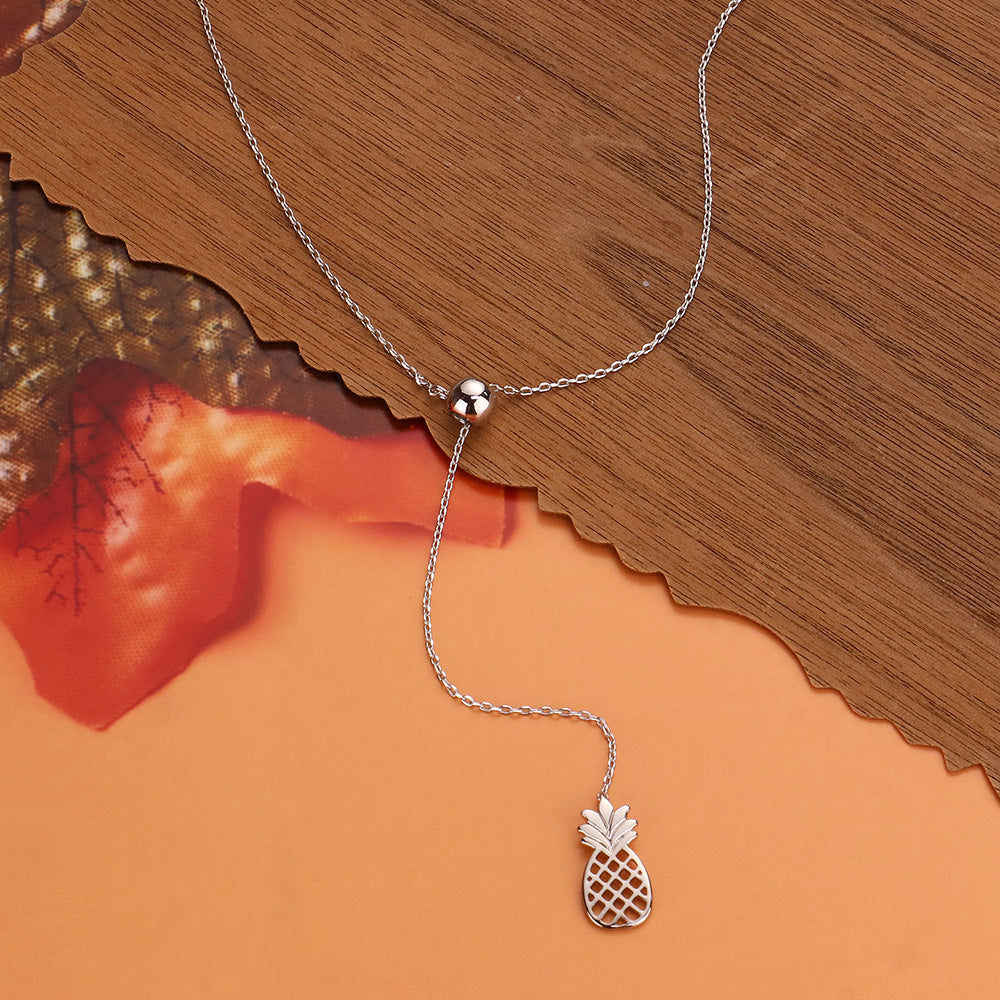 Madeline Love Rhodium White Gold Dipped Metal Pineapple Pendant Y Necklace - Necklaces