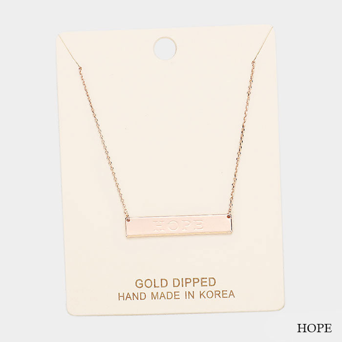 Madeline Love Rose Gold Gold Dipped "Hope" Embossed Bar Necklace - Necklaces