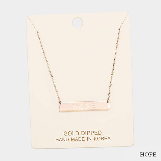 Madeline Love Rose Gold Gold Dipped "Hope" Embossed Bar Necklace - Necklaces