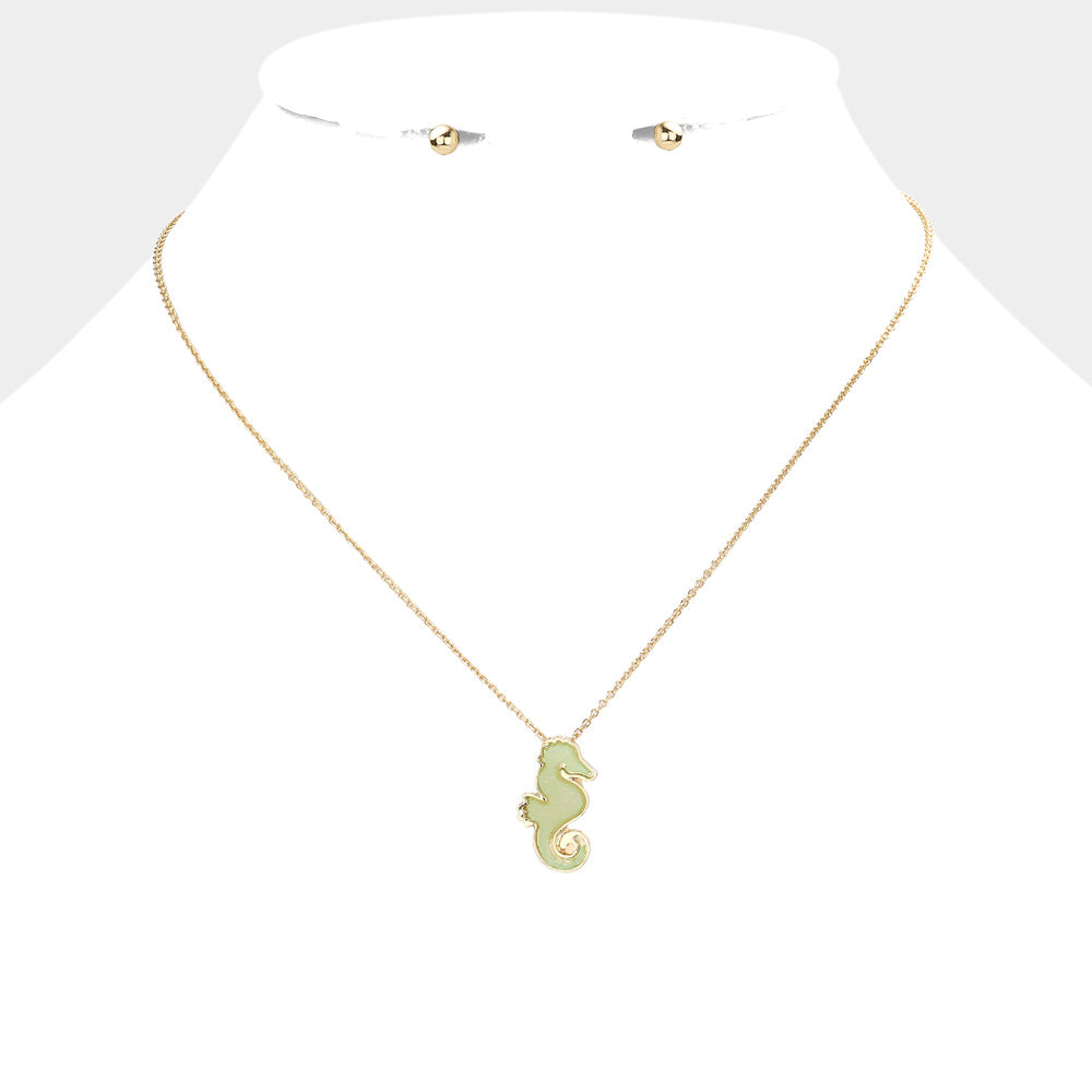Madeline Love Mint Faux Druzy Seahorse Pendant Necklace - Necklaces