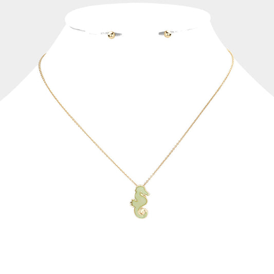 Madeline Love Mint Faux Druzy Seahorse Pendant Necklace - Necklaces